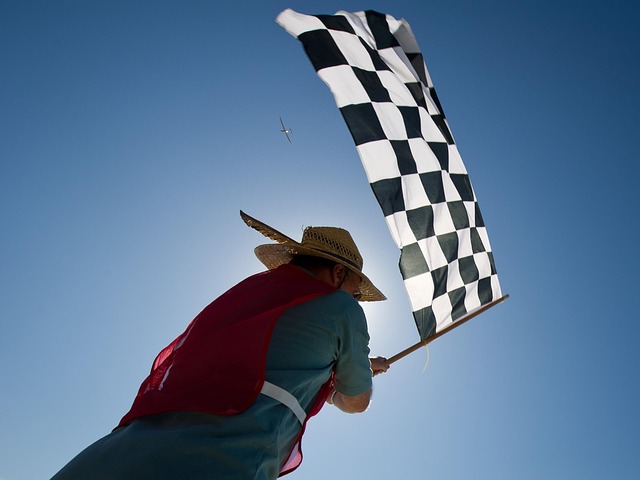 race, nature, aircraft, sky, clouds, airplane-race, flag, checkered, finish, line, outside, man, close-up, blue plane, blue airplane, blue closed